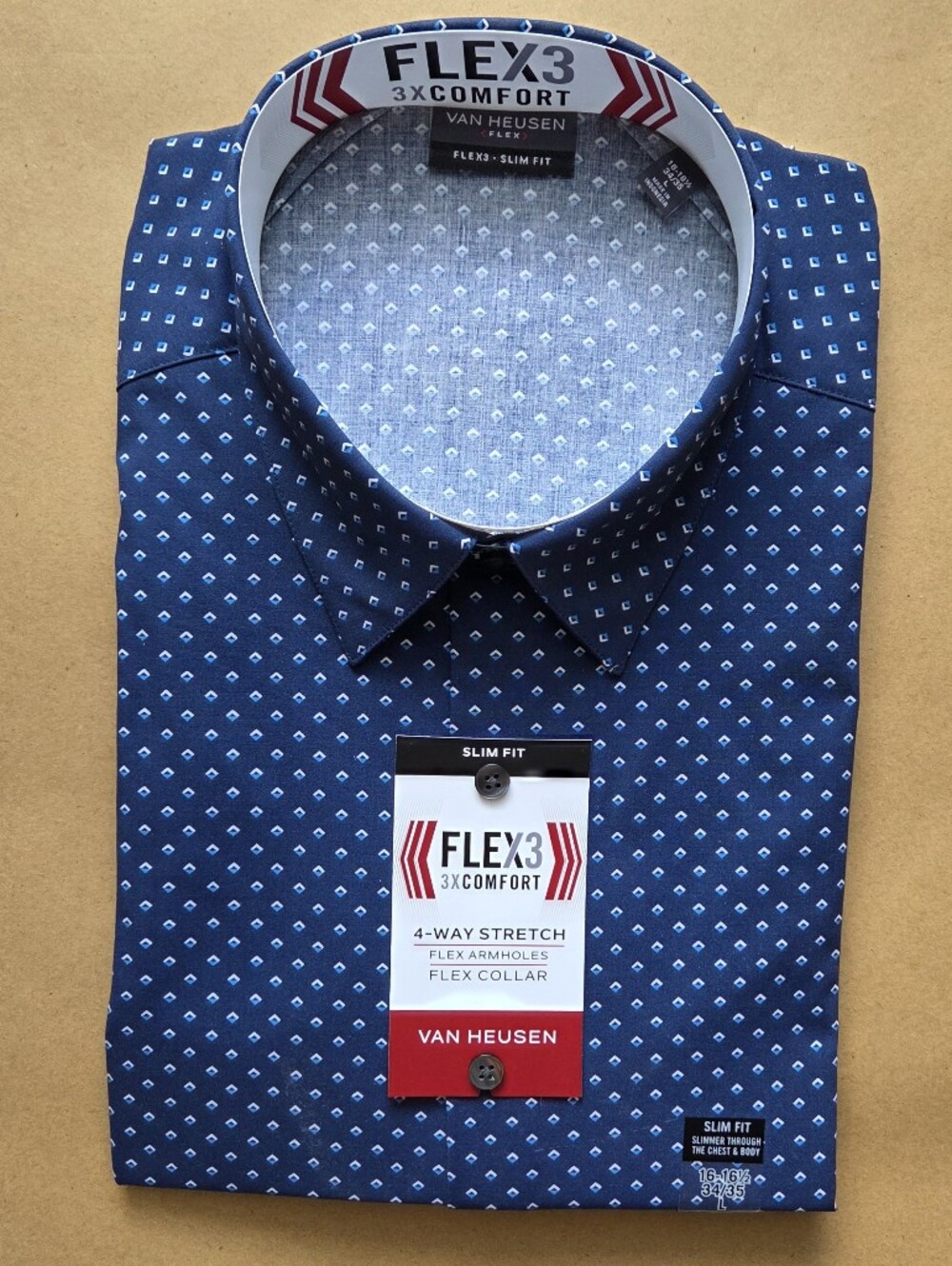 Van Heusen FLEX 3 Slim Fit Long-Sleeve Dress Shirt Size L (34/35) NWT